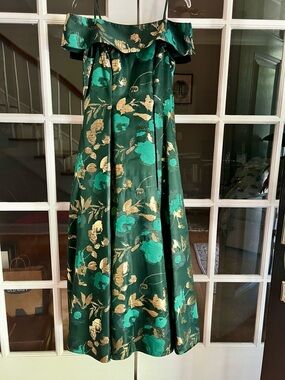 Adrianna Papell Green and Gold Floral Maxi Dress
